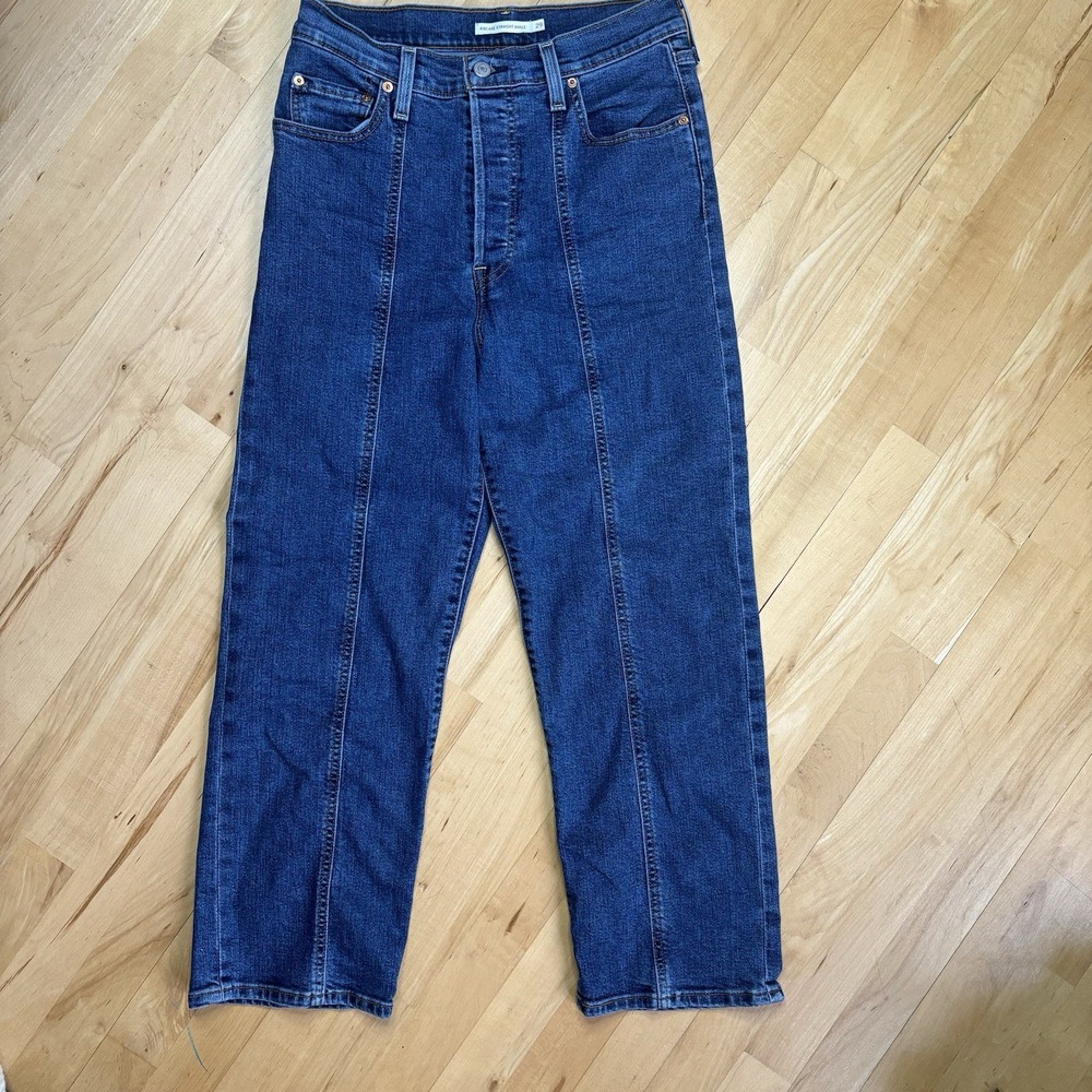 Levi's Women's Ribcage Straight Ankle Seamed Jeans 29x26 Dark Blue High Rise - Picture 1 of 13